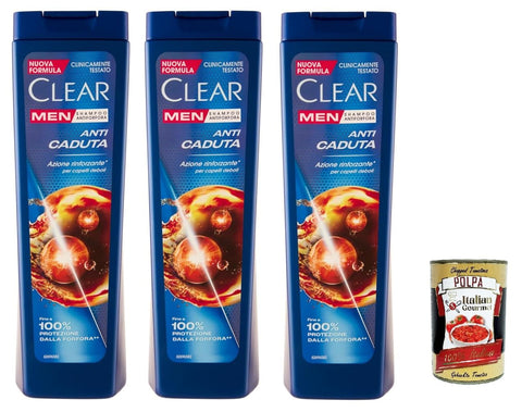 Clear Anti Caduta Men Shampooing Pour Cheveux Faibles – Shampooing Contre La Chute De Cheveux 3 X 225 Ml + Italian Gourmet Polpa 400 G