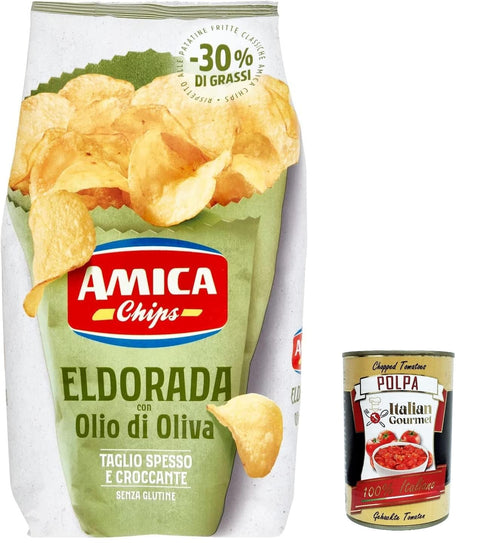 Amica Eldorada Lot De 5 Chips Salées À L'huile D'olive, 130 G, Pommes De Terre + Itlaian Gourmet Polpa 400 G