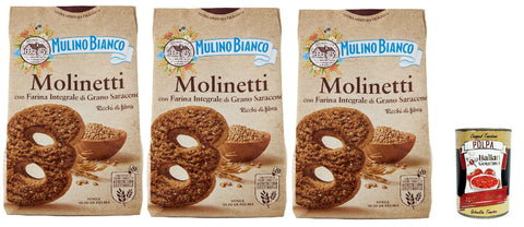 Mulino Bianco Molinetti Con Farina Integrale Di Grano Saraceno, Biscuits Avec Farine De Sarrasin Complet, Biscuits Cookies, 3x 350g + Italian Gourmet Polpa 400g