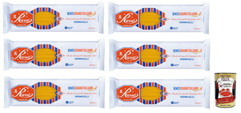 Russo Vermicelli N°70 Lot De 6 Pâtes À Semoule De Blé Dur 100 % Blé Italien 500 G + Boîte De 400 G