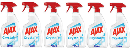Ajax Crystal Clean Lot De 6 Sprays De Nettoyage Pour Verres 750 Ml | Vaporisez De Nettoyant Pour Vitres Avec Ammoniac I 100 % Anti-Taches | Pour Verre, Miroirs Et Surfaces + Polpa Italien Gourmet