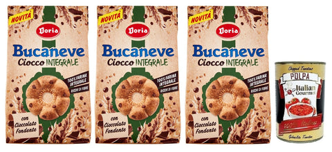 3 Biscuits Doria Bucaneve Ciocco Integral Avec Farine De Blé Entier Et Chocolat Noir, Sachet De 300 G + Polpa Di Pomodoro Italian Gourmet Polpa Di Pomodoro 400 G