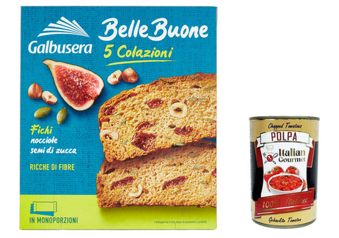 Galbusera Belle Buone Fette Spesse Con Fichi Nocciole E Semi Di Zucca Snacks Avec Figues, Noisettes Et Graines De Citrouille 200 G (5 X 40 G) + Italian Gourmet Polpa 400 G
