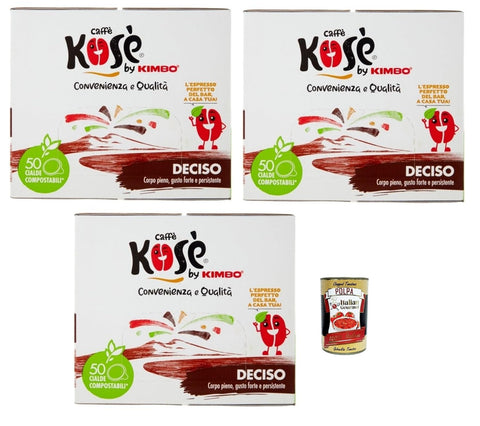 Caffè Kosè Deciso, Cialde Compostabili, Cialde Ese 44mm, 3x Box Lot De 50 Dosettes De Café + Italian Gourmet Polpa 400g