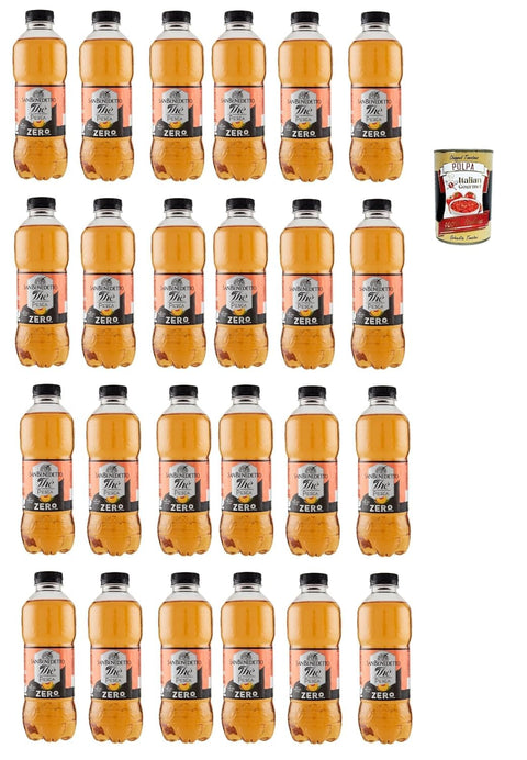 San Benedetto The Pesca Zero 24x 500ml, Thé Glacé Le «Peach Without Sugar Pet Jetable, Thé Glacé Rafraîchissant, Sans Conservateurs Et Colorants Artificiels + Italian Gourmet Polpa 400g