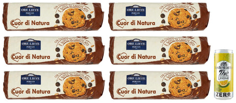 Ore Liete Cuor Di Natura Biscotti Lot De 6 Biscuits Avec Céréales Et Gouttes De Chocolat, Avec Farine De Grains Entiers Et Sans Sucre Ajouté, 250 G + 1 Sachet De Thé Glacé San Benedetto Au Citron Sans