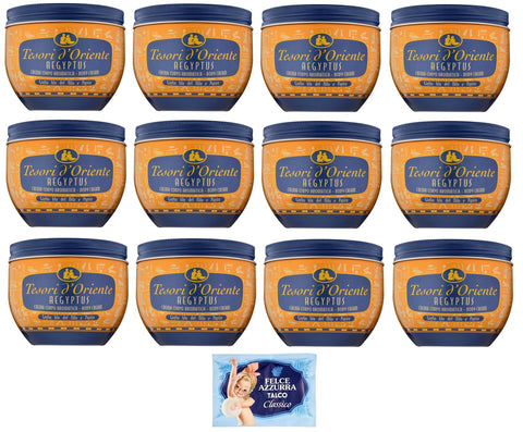 Tesori D'oriente Crema Corpo Aegyptus, Lot De 12 Crèmes Pour Le Corps, Au Lys Bleu Du Nil Et Au Lait De Papyrus, 300 Ml + 1 Paquet De Talc Felce Azzurra Gratuit, Sachet De 100 G
