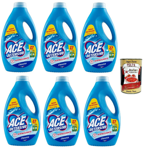 Ace Detersivo Lavatrice Classico Lessive Liquide Pour Machine À Laver Efficace Sur Tous Les Types De Taches, 6 X 27 Lavages 1350 Ml + Italian Gourmet Polpa 400 G