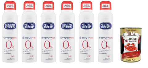 Neutro Roberts Lot De 6 Déodorants En Spray Dermazero Sans Alcool Sans Taches Avec Huile De Glycérine Pure Pour Homme Et Femme Testé Dermatologiquement 6 X 150 Ml 48h + Italian Gourmet Polpa 400 G