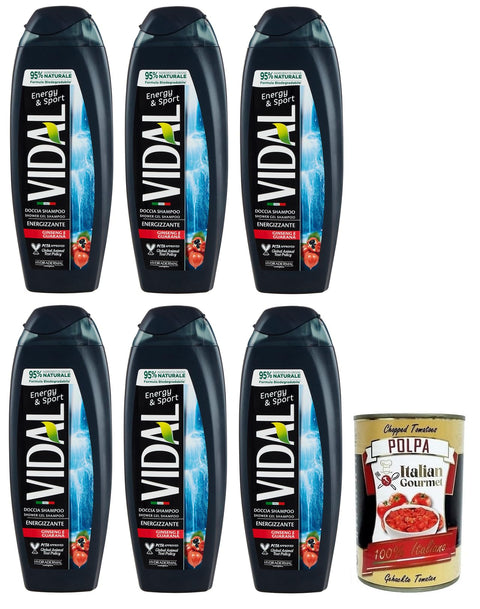Vidal Energy & Sport Doccia Lot De 6 Shampooings Douche Avec Ginseng Et Guarana 250 Ml + Polpa Di Pomodoro 400 G