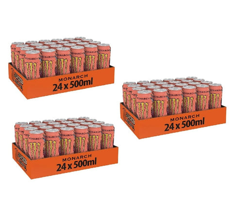72x Monster Energy Monarch Boisson énergisante caféinée au goût fruité de pêche et de nectarine, en canettes individuelles pratiques de 500 ml