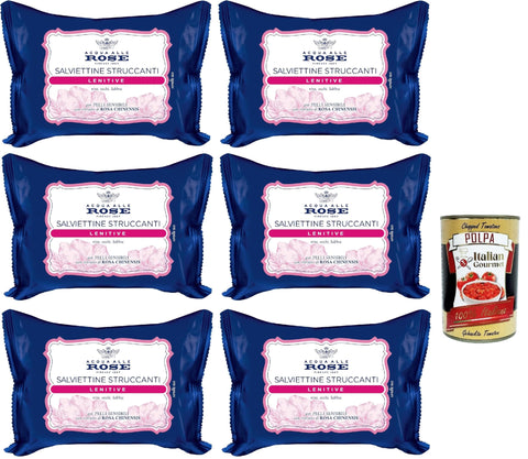 Acqua Alle Rose Lot De 6 Paquets De 20 Lingettes Nettoyantes Pour Peaux Sensibles, Avec Effet Protecteur Et Démaquillant Sur Le Visage, Les Yeux Et Les Lèvres, 6 X 20 Lingettes + Italian Gourmet Polpa