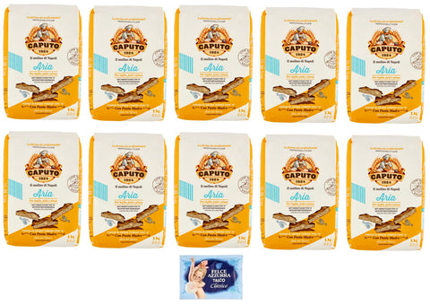10x Caputo Farina Aria,Farine De Blé Tendre Type 0,Idéal Pour Plaque À Pâtisserie, Pelle Et Pince 1kg + 1 Sachet Offert De 100g De Talc Felce Azzurra