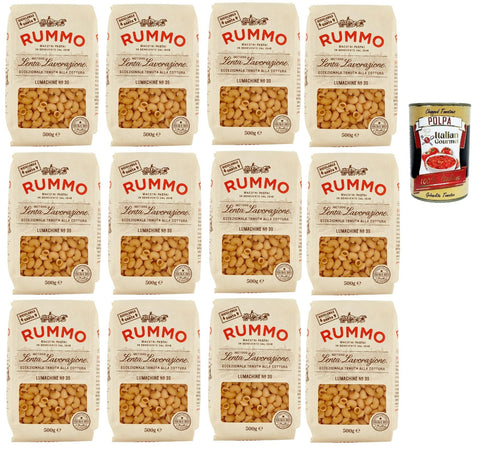 Rummo Lumachine N° 39, Durum Pâtes Sémoraires, Italiennes Pasta Italian Noodles 12x 500 G Pack + Italian Gourmet Polpa Di Pomodoro 400 G