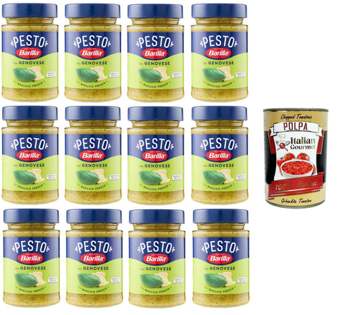Barilla Pesto Alla Genovese Con Basilico Fresco Condimento E Sugo Per Pasta Pesto Genueser Pesto Avec Basilic Frais Et Sauce Pour Pâtes 12 X 190 G + Italian Gourmet Polpa 400 G
