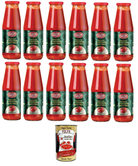 Saom Passata Di Pomodoro Tradizionale Classica Purée De Tomates 680 G Dans Un Pot De 12 X 680 G + Italian Gourmet Polpa 400 G
