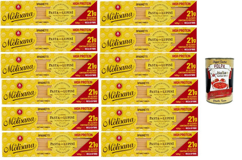 La Molisana, Spaghetti Aux Lupins, Tagliatelles Protéinées Avec Farine De Lupin Et Semoule De Blé Dur Italienne – Tirée En Bronze, 12 X 400 G + Polpa Italien Gourmet 400 G
