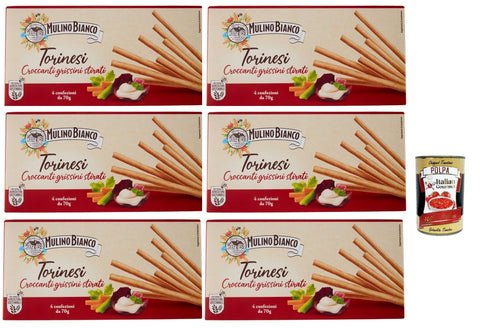 Mulino Bianco Torinesi Lot De 6 Gressins Croustillants Étirés À La Farine Durable 280 G + Polpa Italian Gourmet 400 G