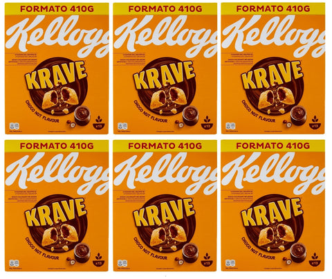 Kellogg's Krave Choco Nut Lot De 6 Paquets De Céréales Mélangées Avec Remplissage Au Chocolat Avec Goût Noisette Et Additif Vitaminique 410 G