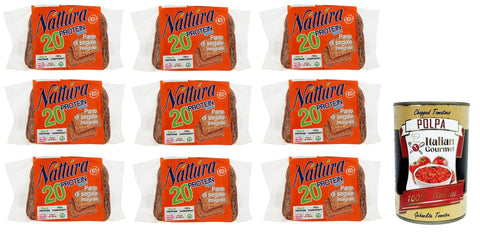 Náttúra Protein Sport Pane Di Segale Integrale Lot De 9 Pains De Seigle Entiers Bio Avec Protéines De Blé, Graines De Lin Et Soja, Paquet De 250 G + Boîte Italienne Gourmet Polpa Di Pomodoro 400 G