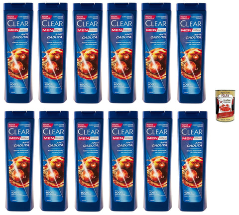 Clear Anti Caduta Men Shampooing Pour Cheveux Faibles – Shampooing Contre La Chute De Cheveux 12 X 225 Ml + Italian Gourmet Polpa 400 G