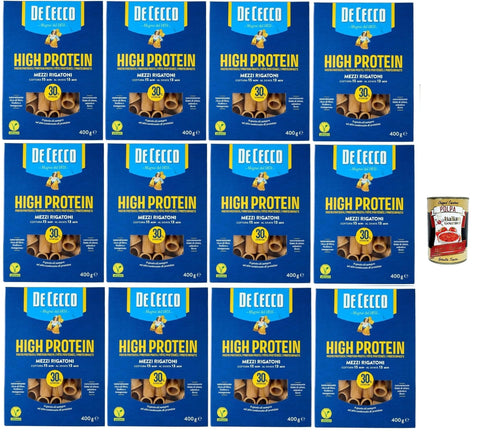 De Cecco Mezzi Rigatoni Nr. 26, High Protein, Pasta De Blé En Dur Italien, 12 Paquets De 400 G, Pâtes En Blé À 100% Italien, + Italian Gourmet Polpa 400g