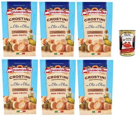 Panealba Crostini Mediterraneo Con Olio Di Oliva Croûtons Salés À L'huile D'olive, Collation Non Frites, 6 X 100 G, Avec Polpa Italien Gourmet 400 G