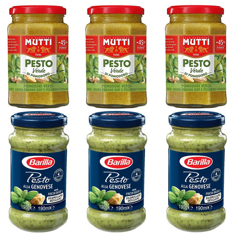 Lot De 3 Verres Mutti Pesto Verde Pomodori Tomate Pesto 180 G + 3 X Barilla Pesto Alla Genovese 190 G