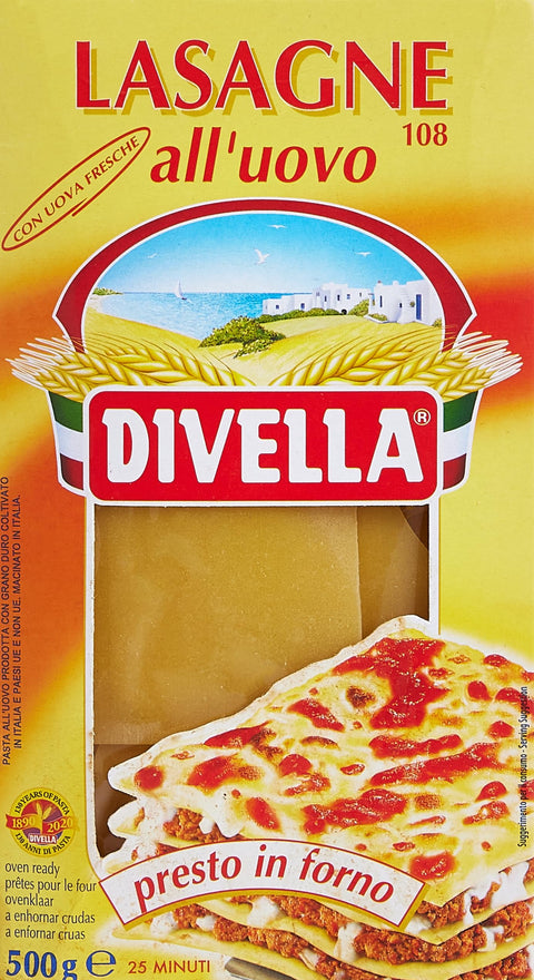 Divella Lot De 12 Lasagnes À L'œuf Avec Œufs Frais Presto Au Four 500 G [6 Kg]