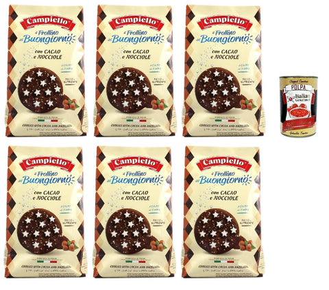 Campiello Il Frollino Del Buongiorno Con Cacao E Nocciole, Biscuits Au Cacao Et Aux Noisettes, Cookies Biscuits, 6x 350g + Italian Gourmet Polpa 400g
