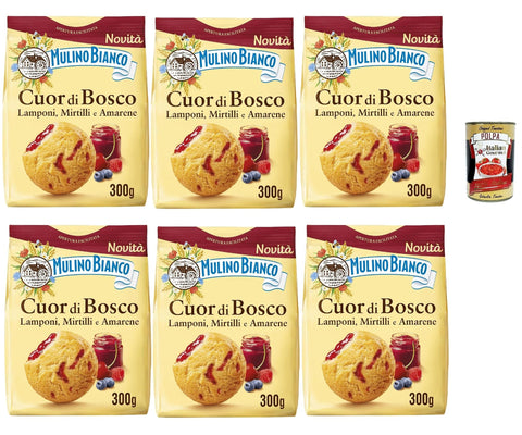 Mulino Bianco Biscotti Frollini Cuor Di Bosco, Biscuits Avec Framboises, Bleuets Et Cerises Noires, Petit-Déjeuner Plein De Goût, Sans Huile De Palme, 6x 300g + Italian Gourmet Polpa 400g