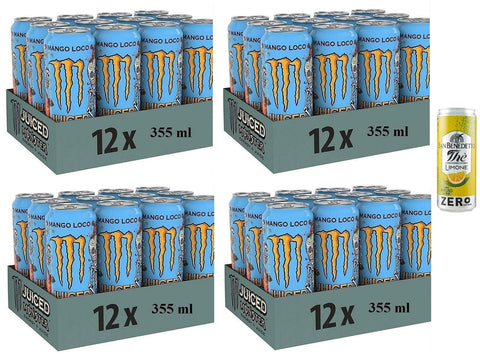 Lot De 48 Boisson Énergisante Rafraîchissante Et Sans Alcool Au Goût Exotique, Boîte Jetable De 355 Ml + 1 Boîte De Thé Glacé San Benedetto Au Citron Sans Sucre, 330 Ml