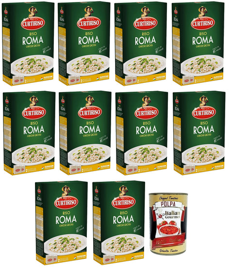 Curtiriso Riso Roma 100 % Riz Italien, Idéal Pour Les Risottos Doux, Riz Avec Sauce Et Timbales Temps De Cuisson 16 Minutes, Paquet De 1 Kg + Boîte Italienne Gourmet Polpa Di Pomodoro 400 G