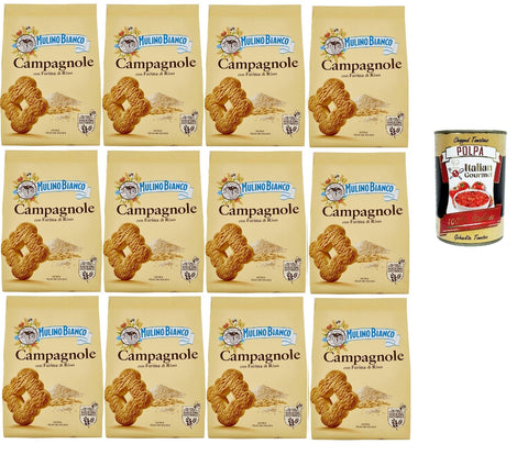 Mulino Bianco Campagnole Biscotti Con Farina Di Riso, Biscuits Avec De La Farine De Riz, Biscuits Cookies, 12x 700g + Italian Gourmet Polpa 400g
