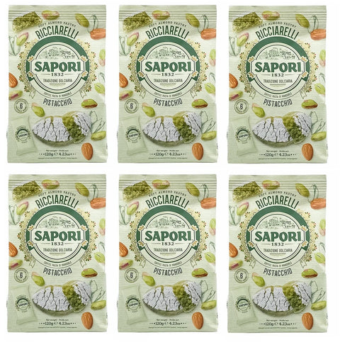 Sapori Ricciarelli Al Pistacchio Lot De 6 Pâtes D'amande Pistache Amande 120 G Sachets De Spécialités Italiennes De Noël 6 Portions Individuelles De 20 G