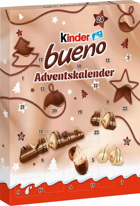 3x Kinder Bueno Calendario dell'Avvento Calendrier de l’Avent 181g – Fourrage chocolat et crème noisette – Parfait pour Noël