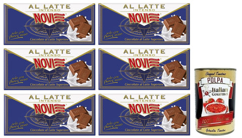 Novi Cioccolato Al Latte Intenso Lot De 6 Tablettes De Chocolat Au Lait Intense 100 G + Polpa Di Pomodoro Italian Gourmet Polpa Di Pomodoro Boîte De 400 G