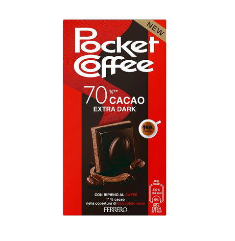 8x Pocket Coffee - Tavoletta di cioccolato extra fondente con ripieno al caffè Tablette de chocolat extra-noir fourré au café 90 g