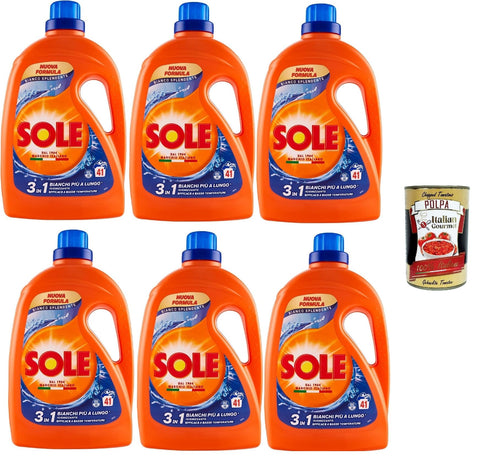Sole Bianco Splendente Lessive Liquide Pour Machine À Laver Protège La Couleur Et Élimine Les Taches À Basse Température, 41 Lavages, 6 X 1845 Ml + Italian Gourmet Polpa 400 G