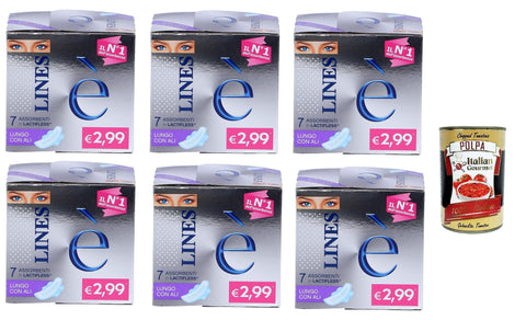 Lungo Con Ali Lot De 6 Paquets De 7 Serviettes Absorbantes En Lactifless Longues Avec Ailes + Polpa Italien Gourmet 400 G