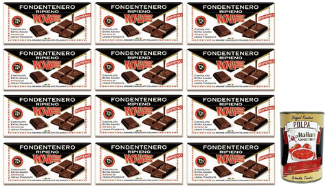 Novi Lot De 12 Boîtes De Fondenero Ripieno, Chocolat Extrêmement Amer Garni De Crème Noire, 72 % De Cacao, 105 G + Polpa Di Pomodoro Italian Gourmet Polpa Di Pomodoro Boîte De 400 G