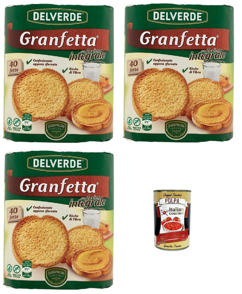 Delverde Granfetta Integrali Lot De 40 Sachets De Biscottate Integrali Avec Farine De Grains Entiers 3 X 300 G + Polpa Italian Gourmet 400 G