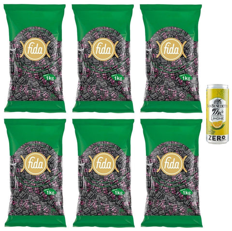 Fida Rossana Gocce Liquirizia Lot De 6 Sachets De Bonbons Remplis De Réglisse De 1 Kg + 1 Paquet De Thé Glacé San Benedetto Au Citron Sans Sucre Boîte De 330 Ml