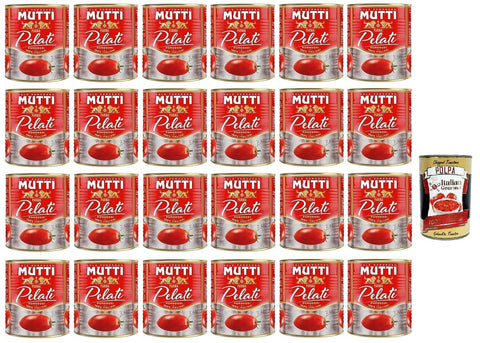 Mutti Pomodori Pelati Tomates Pelées 100% Tomates Italiennes, 24x 800g Canette De Sauce Aux Tomates + Italian Gourmet Polpa 400g