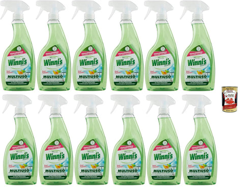 Winni's Lot De 12 Sprays De Nettoyage Multi-Usages Hypoallergéniques Pour Le Verre, Les Miroirs Et Les Surfaces Lavables, Sans Rinçage, 500 Ml + Italian Gourmet Polpa 400 G