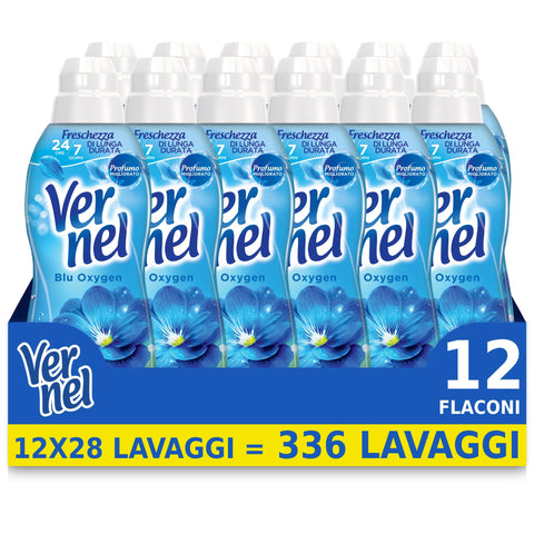 Vernel Bleu Oxygen Adoucissant Machine À Laver Concentré, Fraîcheur Intense Et Douceur, 12 Flacons De 700 Ml (336 Lavages) - 8400 G
