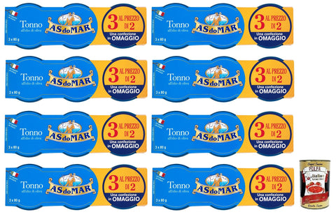 As Do Mar Tonno All'olio Di Olio Di Oliva Lot De 24 Boîtes De Thon À L'huile D'olive, Idéal Pour Chaque Recette, Verre De 80 G + Boîte Italienne Gourmet Polpa Di Pomodoro De 400 G