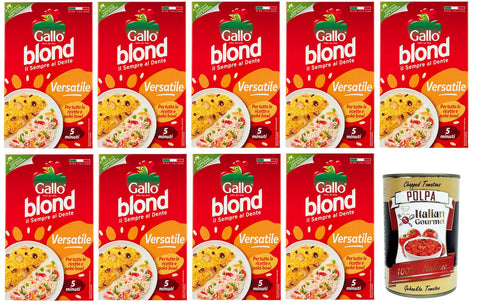 Gallo Riso Blond Versatile Lot De 9 Boîtes De Riz Italien 100 % Riz Italien 5 Minutes Idéal Pour Toutes Les Recettes 1 Kg + Boîte De 400 G