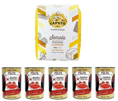 Pack De Test Caputo Il Mulino Di Napoli Semola Rimacinata Di Grano Duro Durum Moulage De Blé 5 Kg Et Italian Gourmet Polpa Di Pomodoro Pâte De Tomates Finement Hachée 5 X 400 G