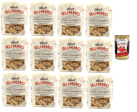 Rummo Rigatoni N° 50, Durum Pâtes Sémoraires, Italiennes Pasta Italian Noodles 12x 500 G Pack + Italian Gourmet Polpa Di Pomodoro 400 G